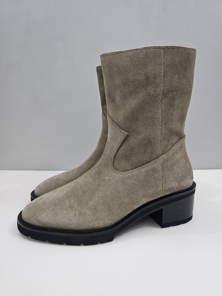 Stuart Weitzman Boulevard Ankle Boot Womens 12 Gray Olive Green Suede New